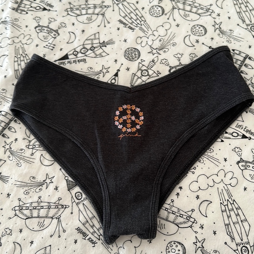 PINK Embroidered Flower Peace Sign